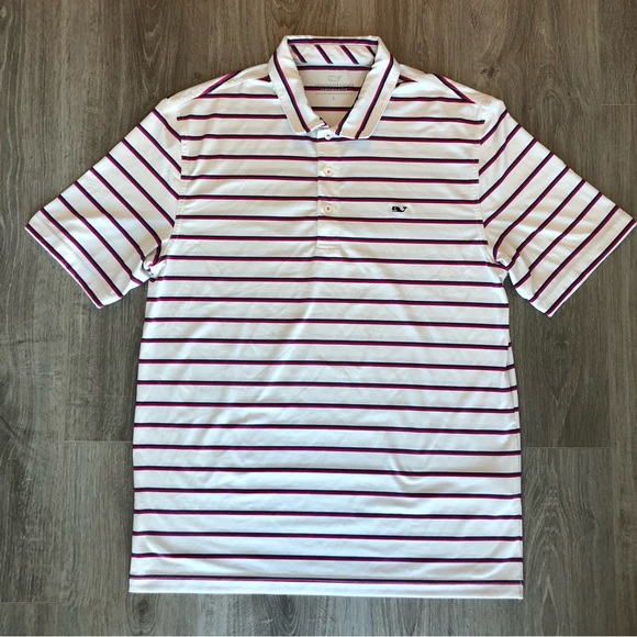 Vineyard Vines Performance White Striped Polo Shirt Size L - Picture 1 of 4